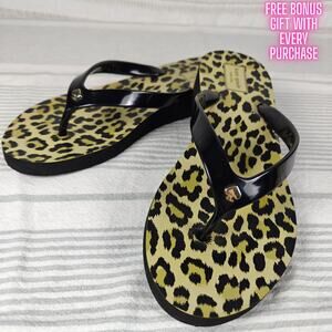 Kate Spade Animal Print Wedge Flip Flops Black Leopard Size 9M